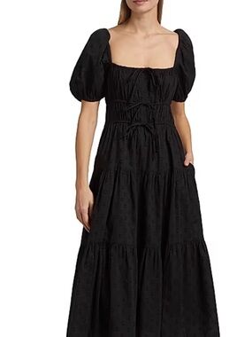 Ulla Johnson Black Puff-Sleeve Tiered Midi Skirt
